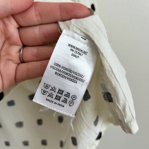 Masai Badisso Polka Dot Print Pleated Long Sleeve Blouse White Black M - Picture 5 of 8